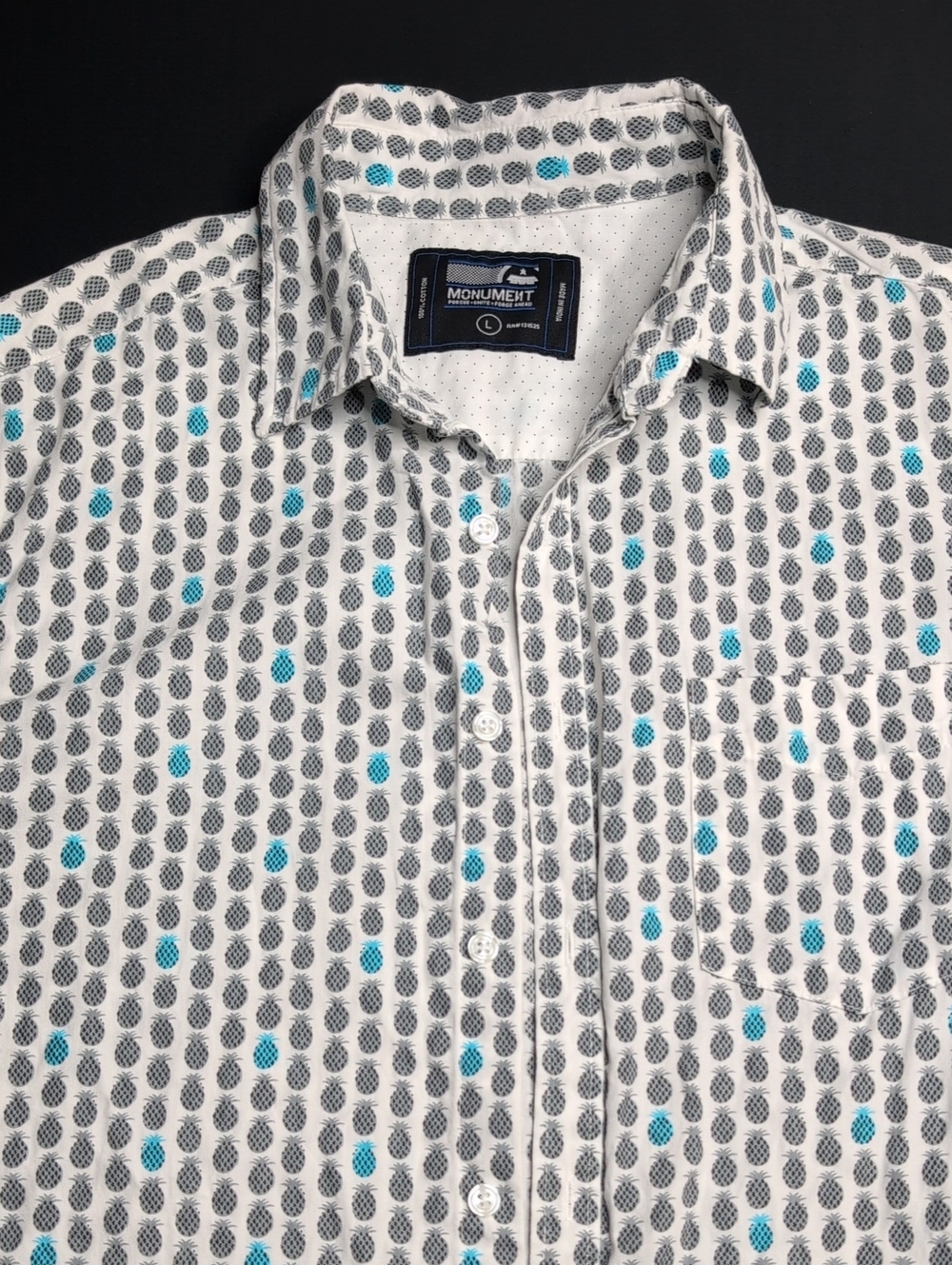 Men's Blue And Grey Pineapple Button-Up Shirt